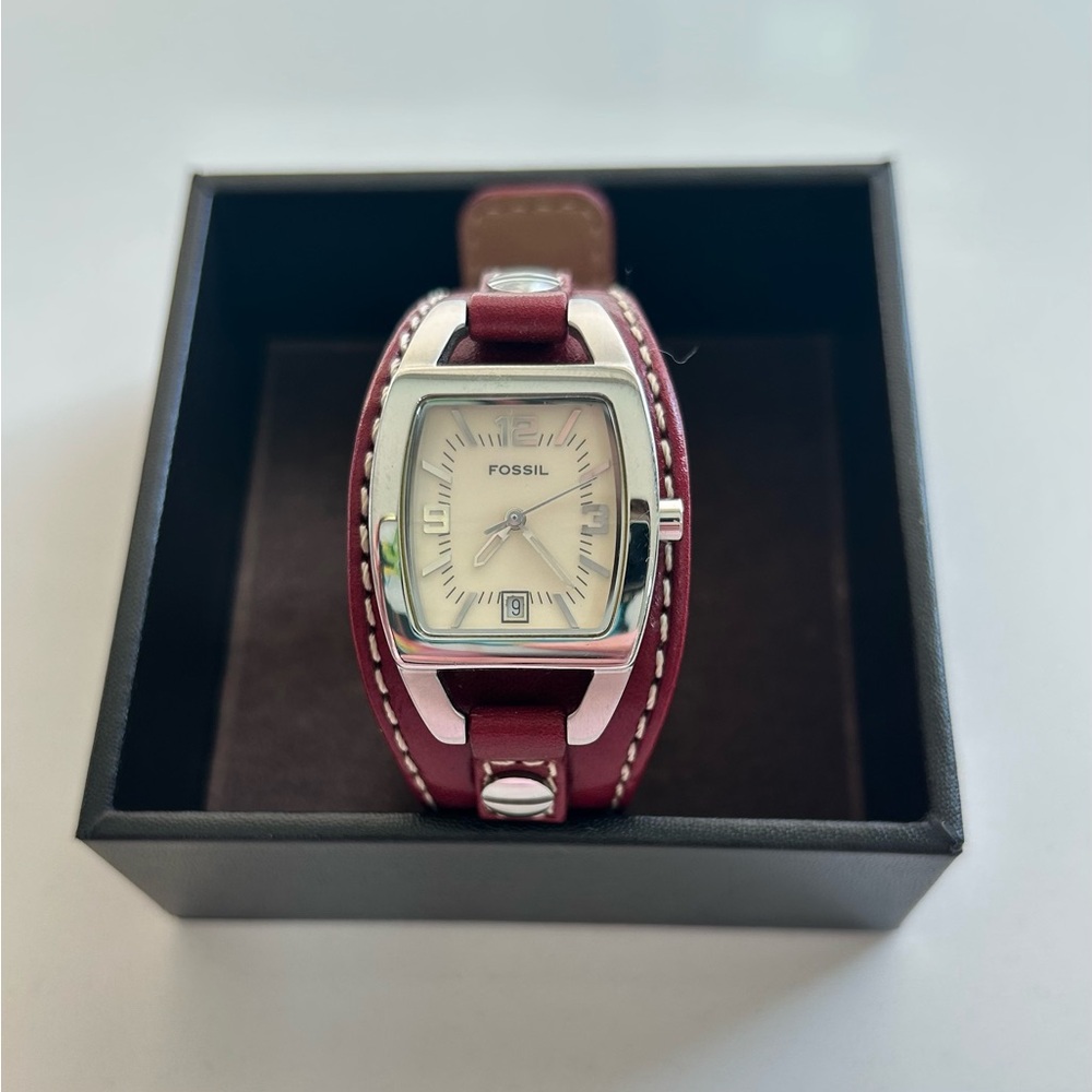 Fossil Watch with Burgundy Leather Band